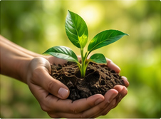 Hands holding a young green plant