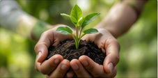Hands holding a young seedling